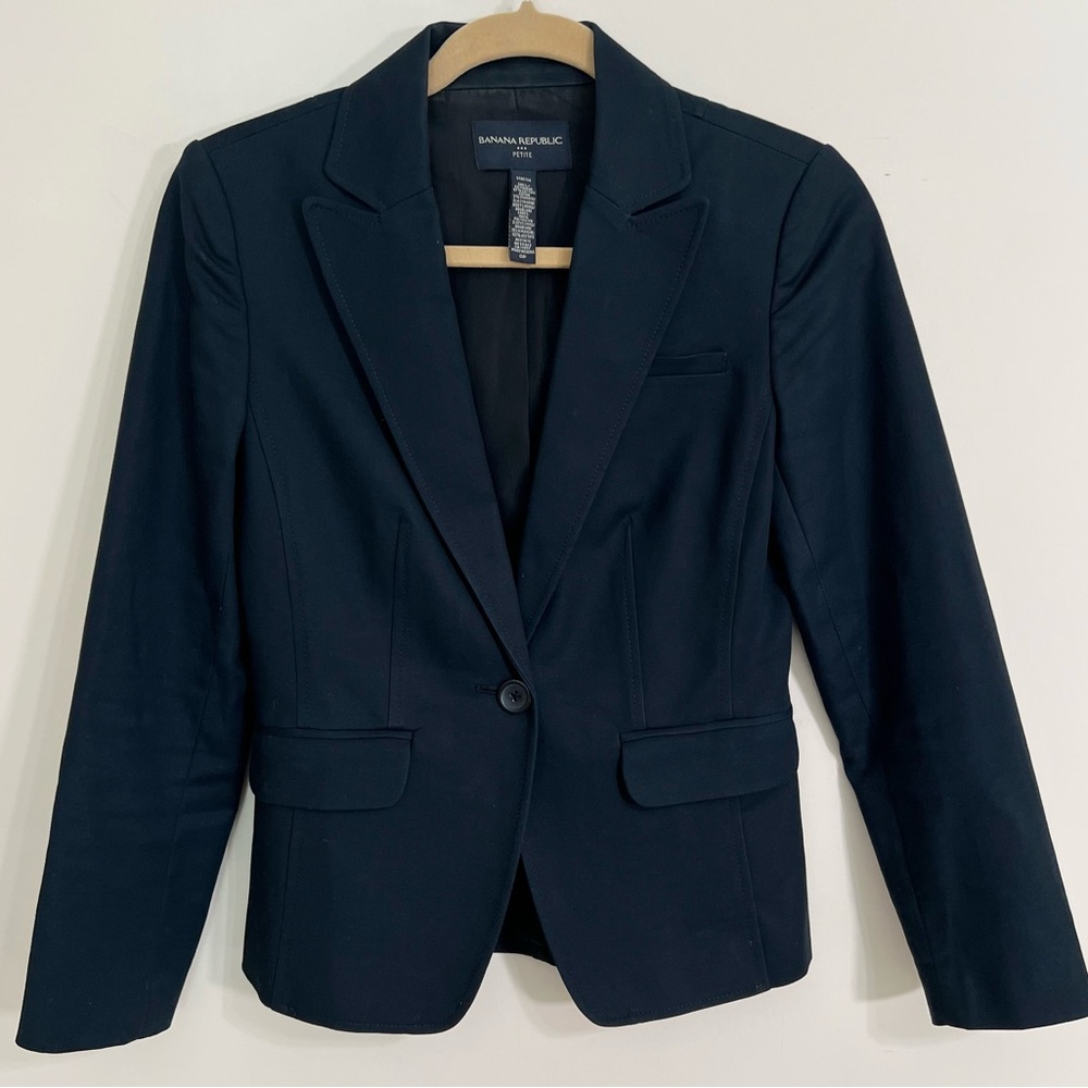BANANA REPUBLIC Women’s Stretch Fitted Blazer Black Petite 0 Corporate Academia‎
